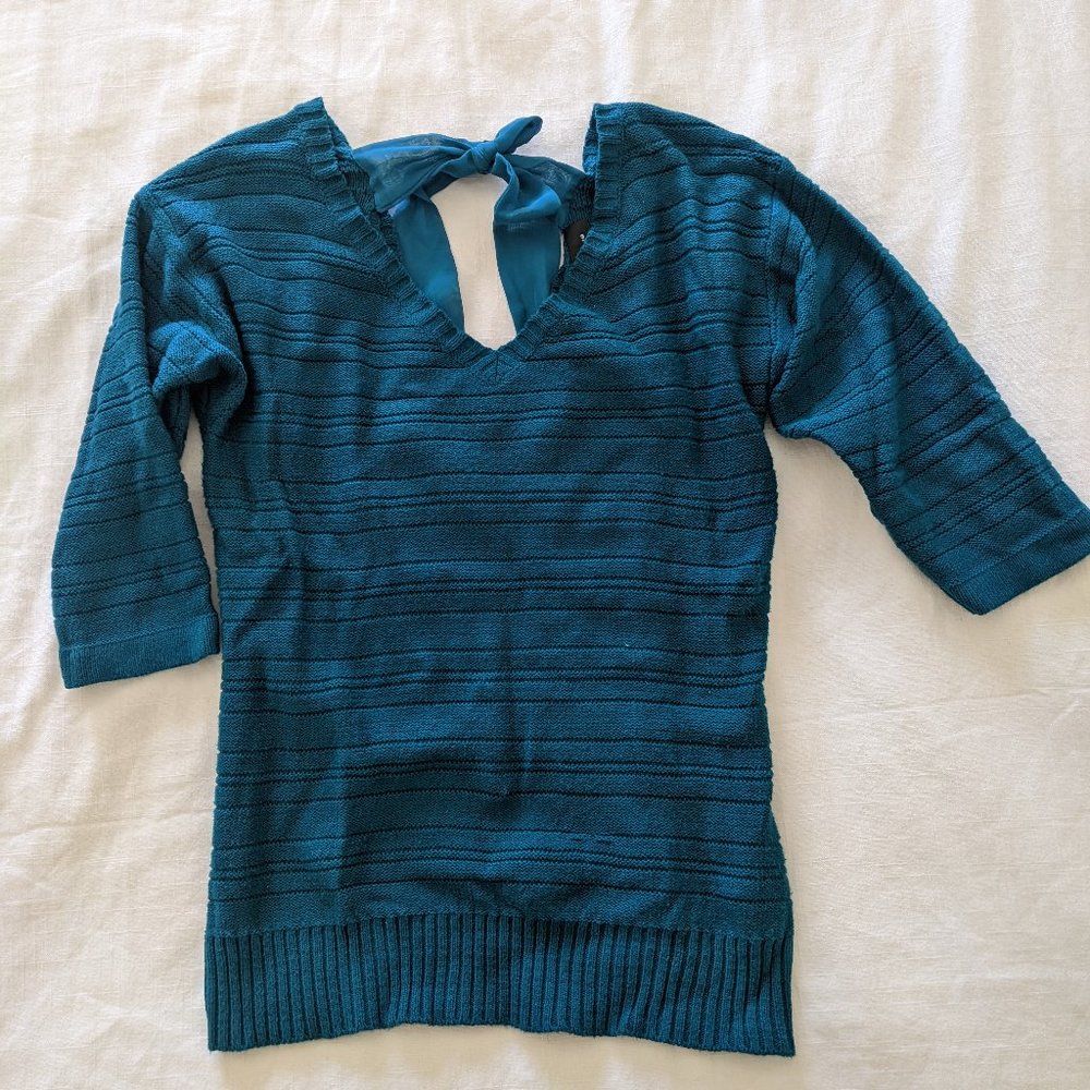 Teal v-neck bow sweater